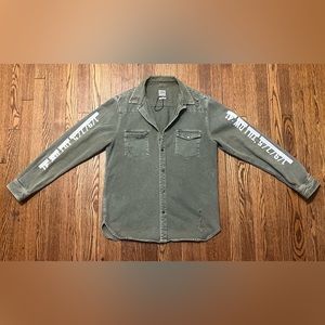 Zara men’s green graphic ripped denim jacket XL relaxed fit